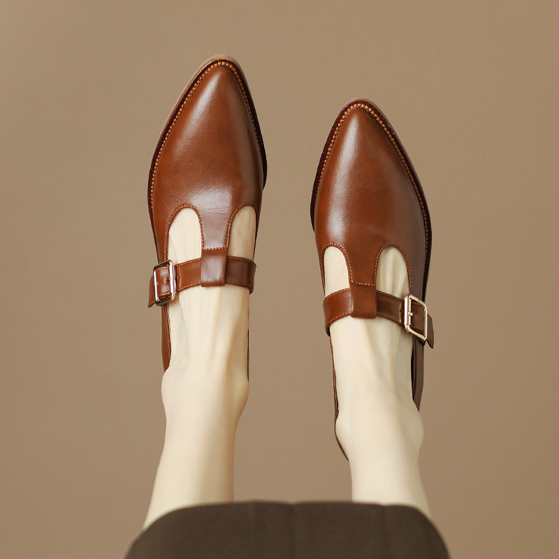 Chunky Heel New Soft Leather British Leather Shoes